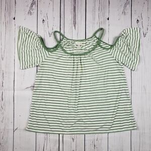 NWT Max Studio Green & White Striped Cold Shoulder Bell Sleeve Top Size XS
